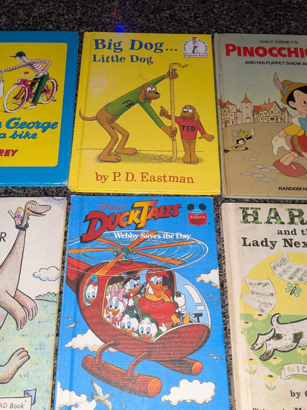 Six Children's Books Lot Curious George, Pinocchio, Danny & Dinosaur